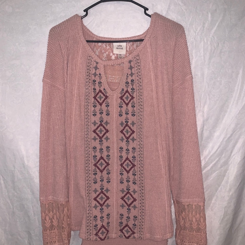 Knox Rose Pink Lacey Sweater